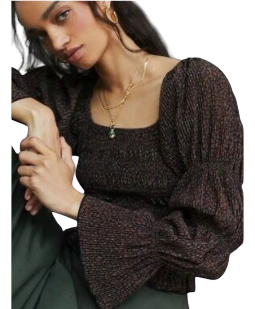Anthropologie Bishop Shimmer Smocked Top Size S Brown